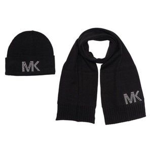 NWT Michael Kors Access Dome Studded Muffler & Beanie Set - Black